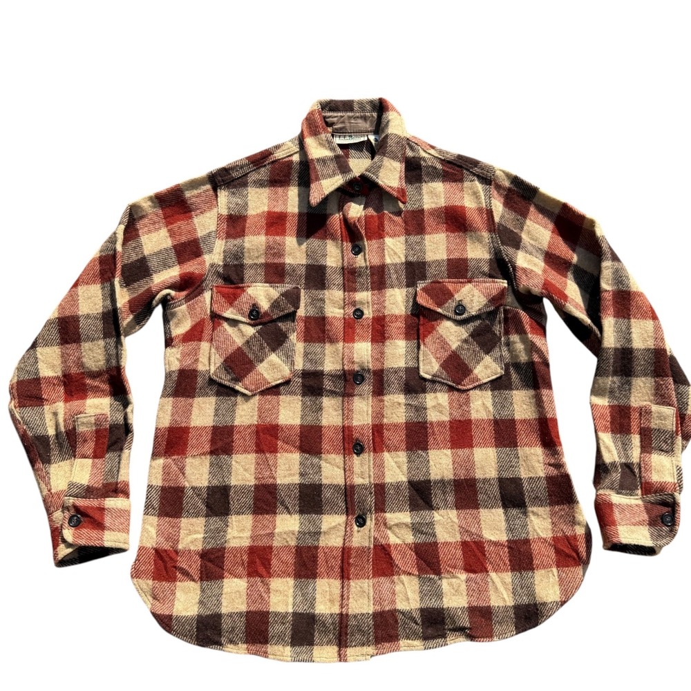 Vintage LL Bean Womens Wool Blend Plaid Flannel Shirt Button Up Size 16 Large